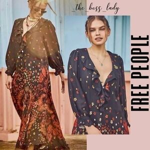 Free People dress maxi XS floral ruffled Fall boho long